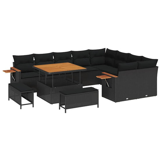Conjunto de Sofá de Jardim 12 pcs Preto Rattan Sintético