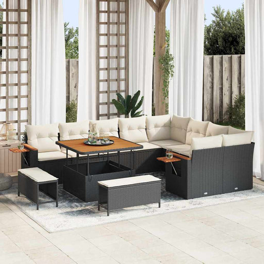 Conjunto de Sofá de Jardim 12 pcs Preto Rattan Sintético