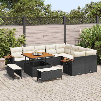 Conjunto de Sofá de Jardim com almofada Preto Rattan Sintético