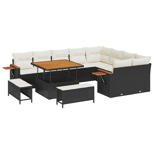 Conjunto de Sofá de Jardim 12 pcs Preto Rattan Sintético