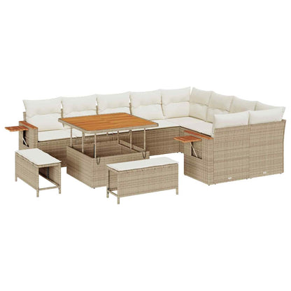 Conjunto de Sofá de Jardim 12 pcs Bege Rattan Sintético