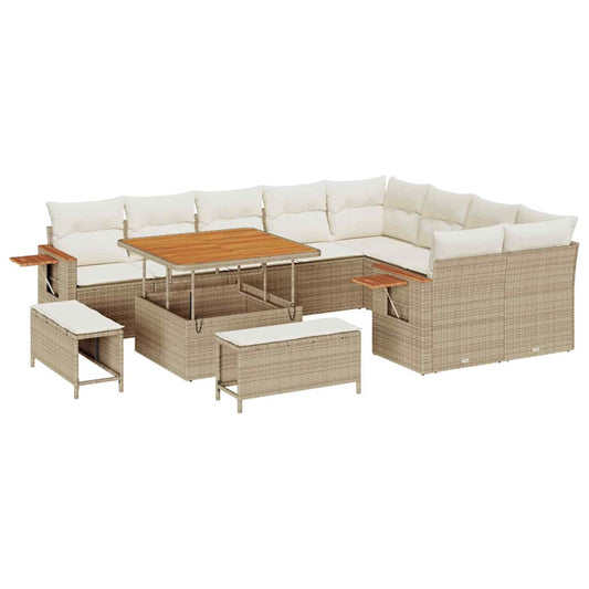 Conjunto de Sofá de Jardim 12 pcs Bege Rattan Sintético