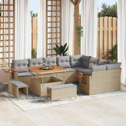 Conjunto de Sofá de Jardim 12 pcs Bege Rattan Sintético