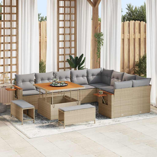 Conjunto de Sofá de Jardim 12 pcs Bege Rattan Sintético