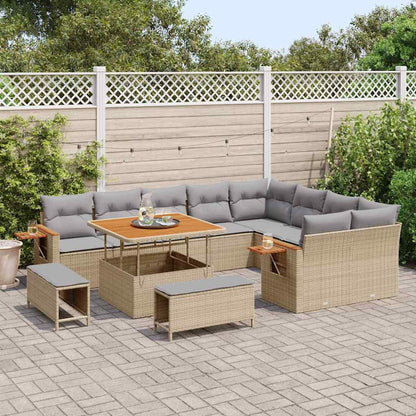 Conjunto de Sofá de Jardim 12 pcs Bege Rattan Sintético
