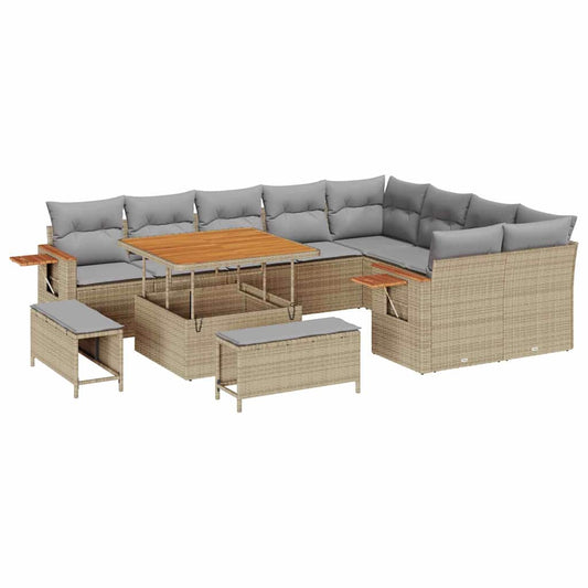 Conjunto de Sofá de Jardim 12 pcs Bege Rattan Sintético