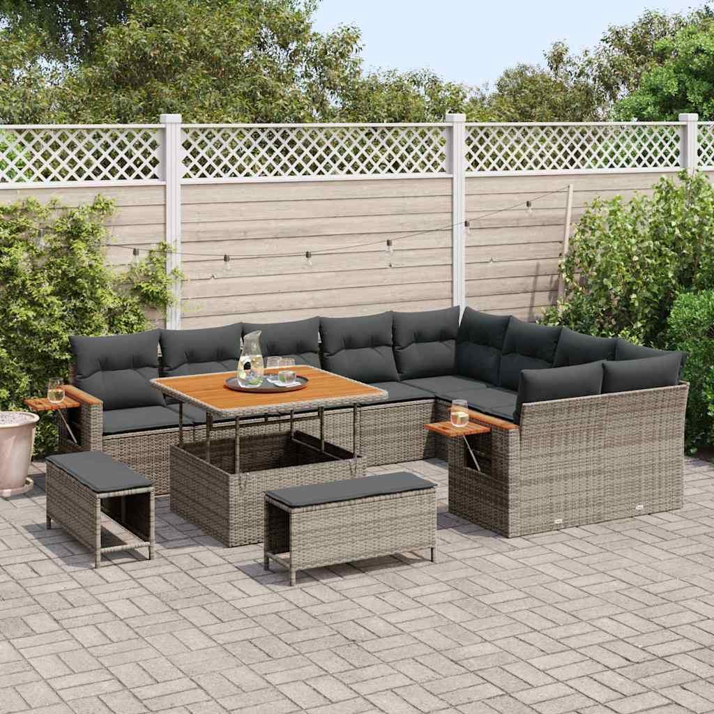 Conjunto de Sofá de Jardim 12 pcs Cinzeto Rattan Sintético