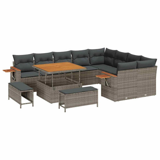 Conjunto de Sofá de Jardim 12 pcs Cinzeto Rattan Sintético