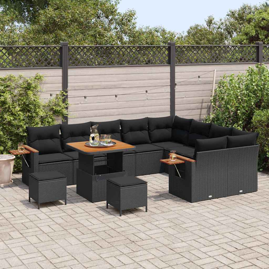 Conjunto de Sofá de Jardim 12 pcs Preto Rattan Sintético