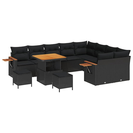 Conjunto de Sofá de Jardim 12 pcs Preto Rattan Sintético