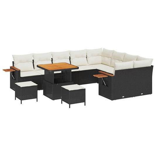 Conjunto de Sofá de Jardim 12 pcs Preto Rattan Sintético