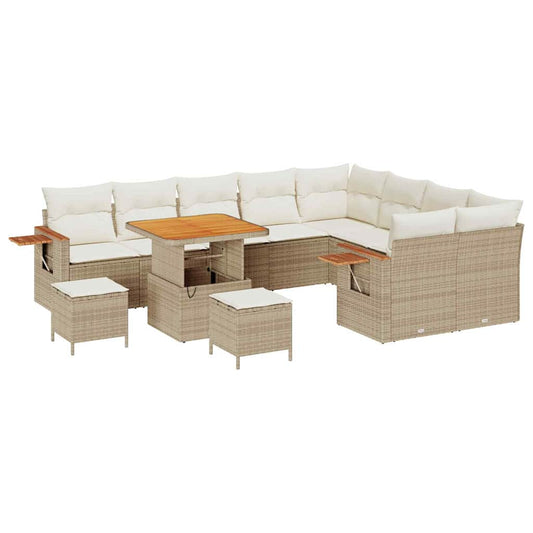 Conjunto de Sofá de Jardim 12 pcs Bege Rattan Sintético