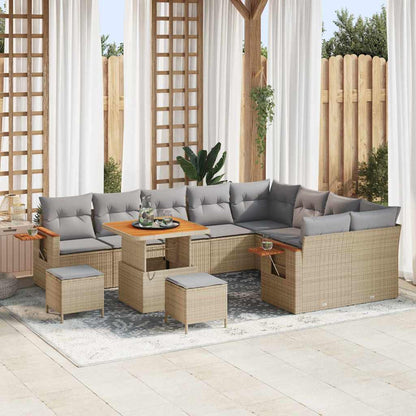 Conjunto de Sofá de Jardim 12 pcs Bege Rattan Sintético