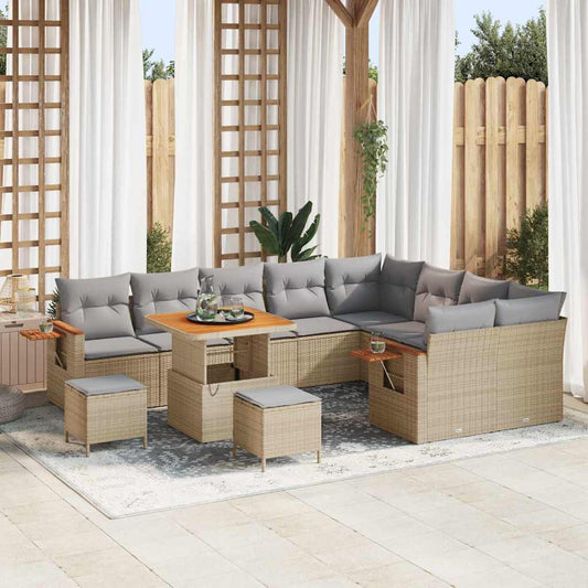 Conjunto de Sofá de Jardim 12 pcs Bege Rattan Sintético