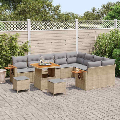 Conjunto de Sofá de Jardim 12 pcs Bege Rattan Sintético