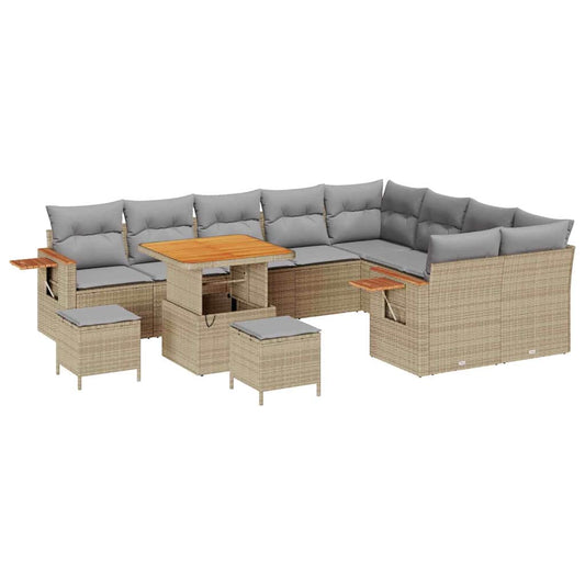 Conjunto de Sofá de Jardim 12 pcs Bege Rattan Sintético