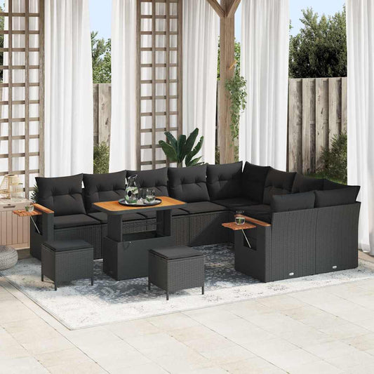 Conjunto de Sofá de Jardim 12 pcs Preto Rattan Sintético