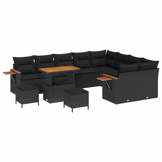 Conjunto de Sofá de Jardim 12 pcs Preto Rattan Sintético