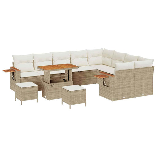 Conjunto de Sofá de Jardim 12 pcs Bege Rattan Sintético