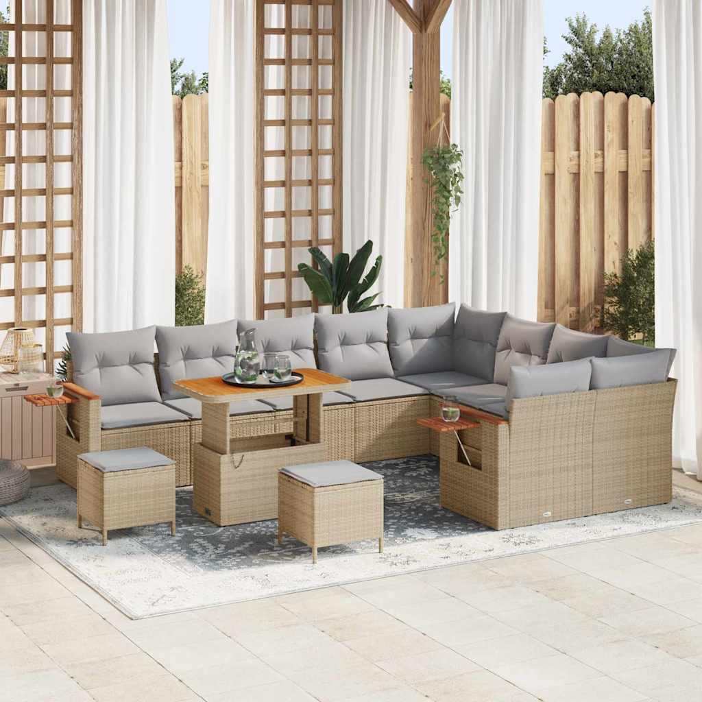 Conjunto de Sofá de Jardim com almofada Bege Rattan Sintético