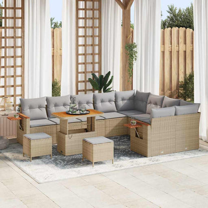 Conjunto de Sofá de Jardim com almofada Bege Rattan Sintético
