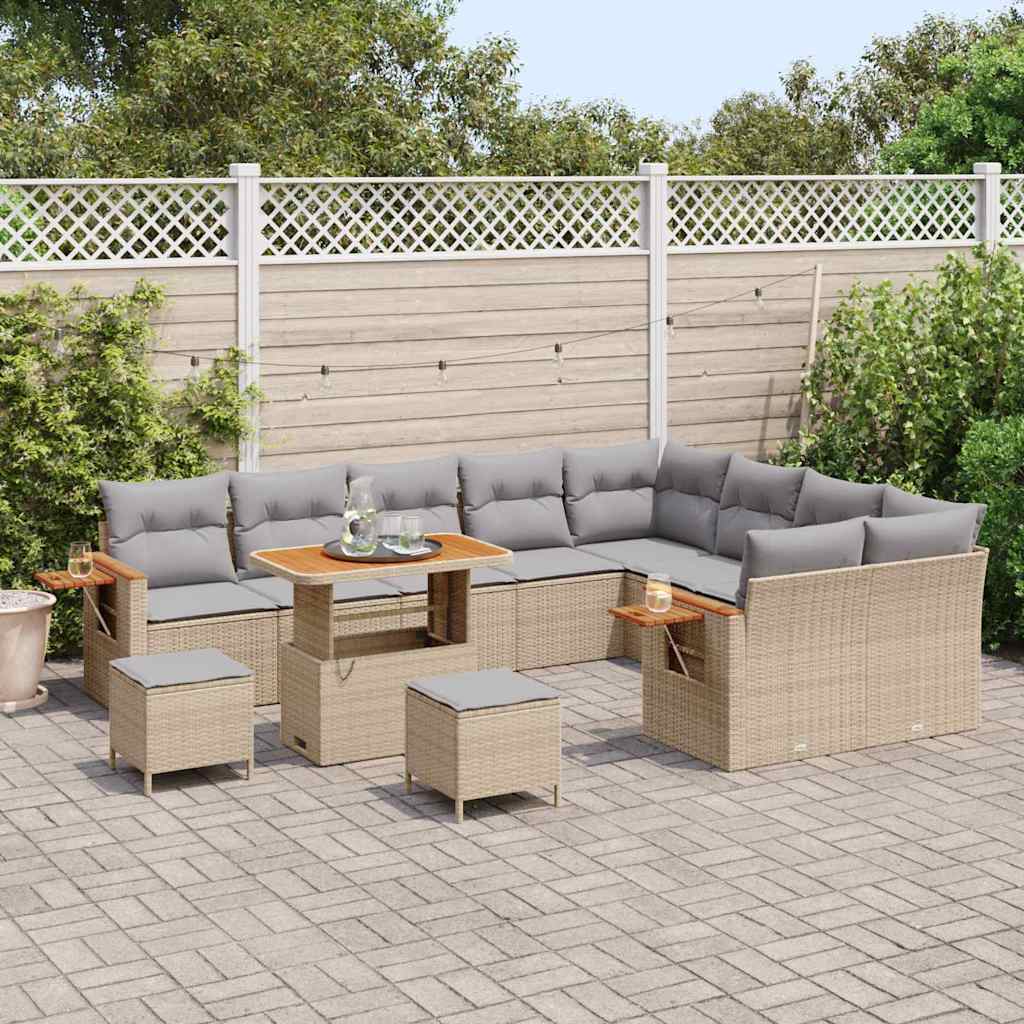 Conjunto de Sofá de Jardim com almofada Bege Rattan Sintético