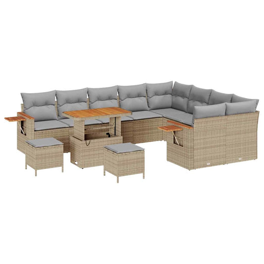 Conjunto de Sofá de Jardim 12 pcs Bege Rattan Sintético