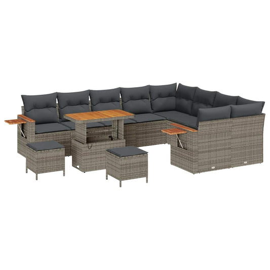 Conjunto de Sofá de Jardim 12 pcs Cinzeto Rattan Sintético