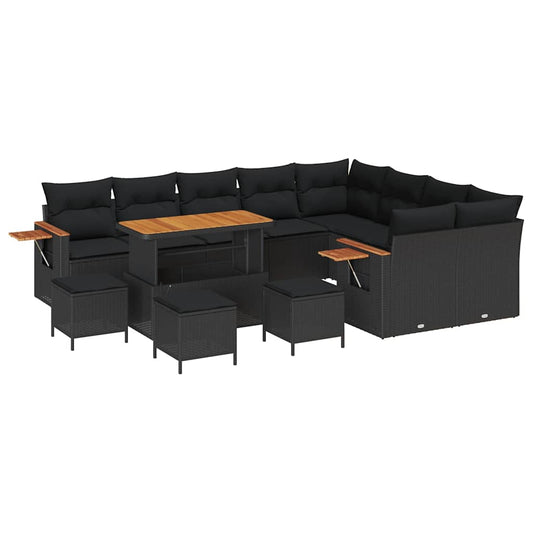 Conjunto de Sofá de Jardim 13 pcs Preto Rattan Sintético