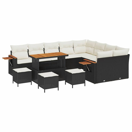 Conjunto de Sofá de Jardim 13 pcs Preto Rattan Sintético