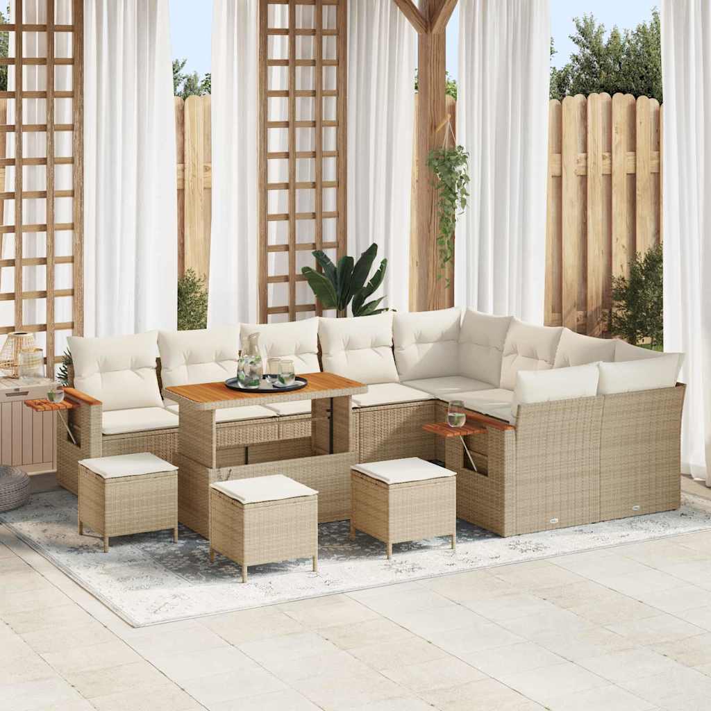 Conjunto de Sofá de Jardim com almofada Bege Rattan Sintético