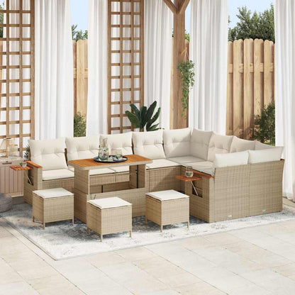 Conjunto de Sofá de Jardim com almofada Bege Rattan Sintético