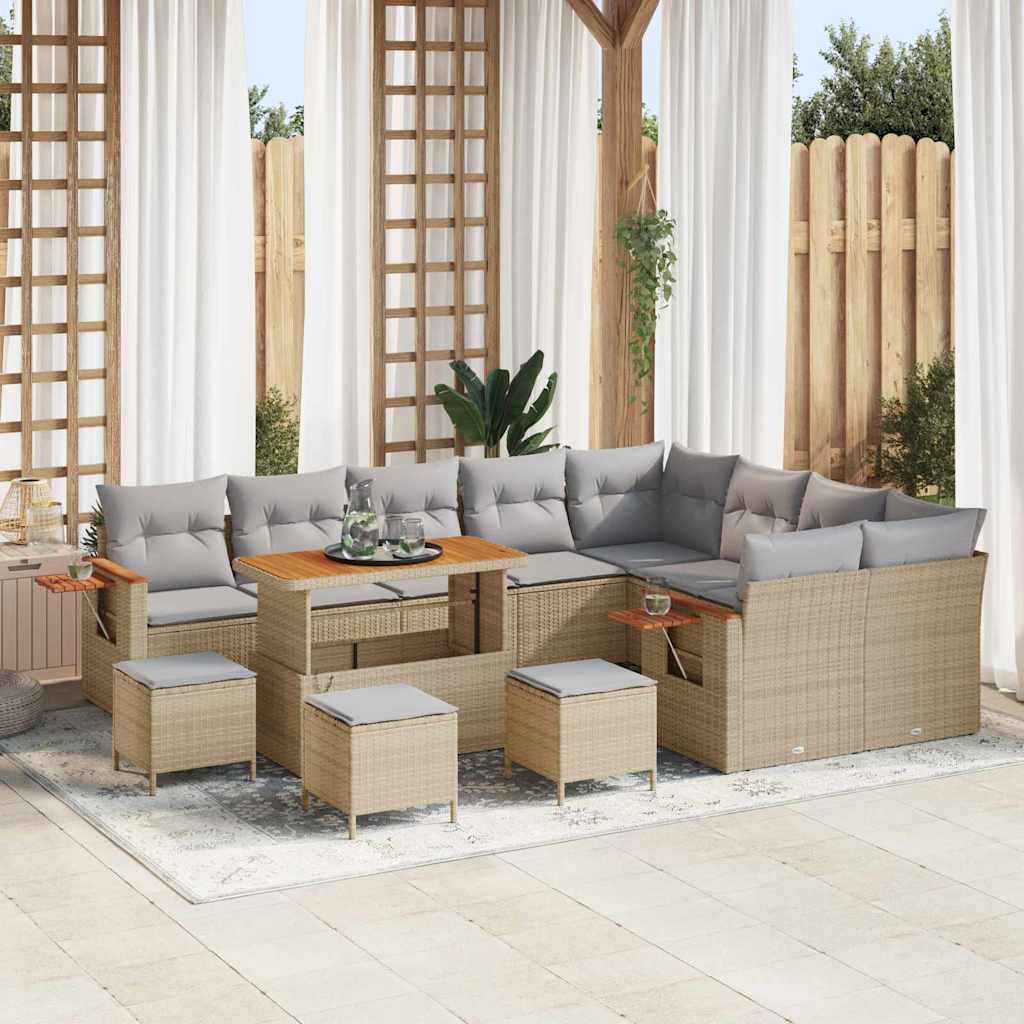 Conjunto de Sofá de Jardim 13 pcs Bege Rattan Sintético