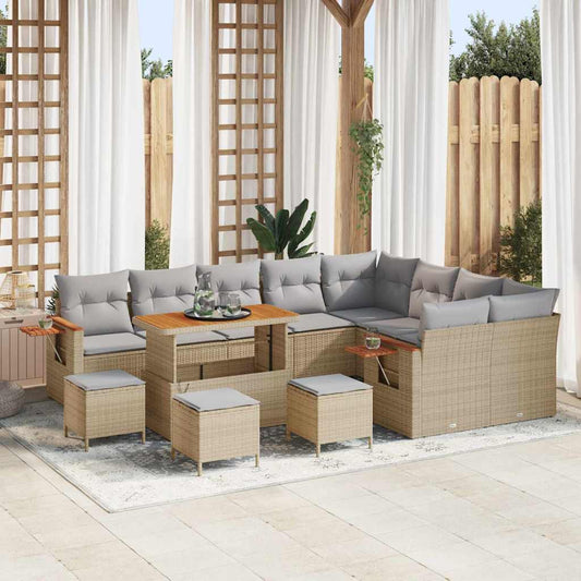 Conjunto de Sofá de Jardim 13 pcs Bege Rattan Sintético