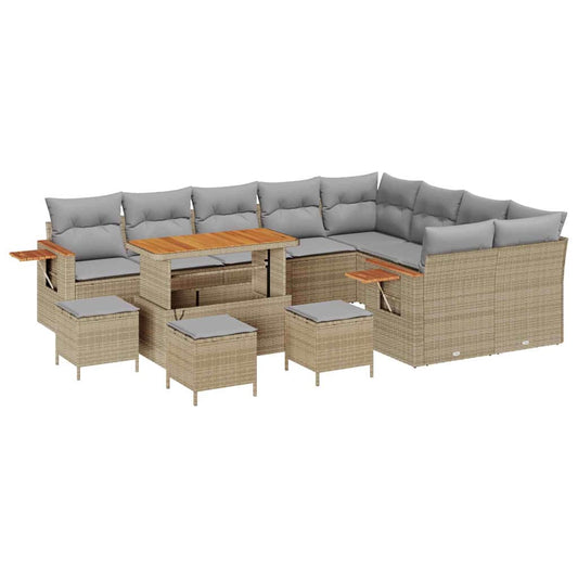 Conjunto de Sofá de Jardim 13 pcs Bege Rattan Sintético