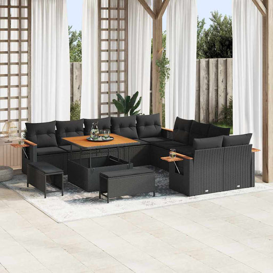 Conjunto de Sofá de Jardim 13 pcs Preto Rattan Sintético