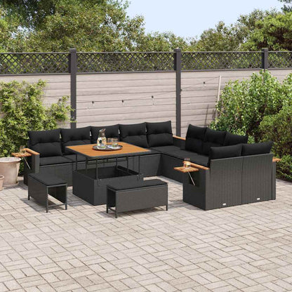 Conjunto de Sofá de Jardim 13 pcs Preto Rattan Sintético