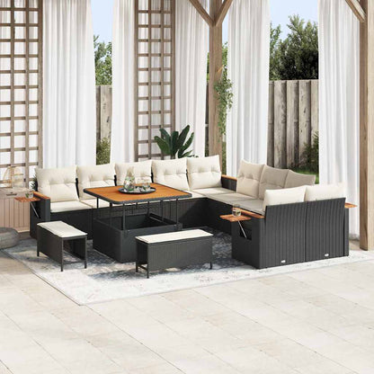 Conjunto de Sofá de Jardim 13 pcs Preto Rattan Sintético