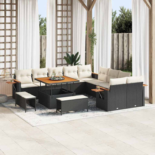 Conjunto de Sofá de Jardim 13 pcs Preto Rattan Sintético