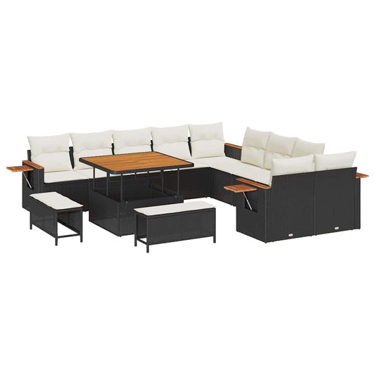 Conjunto de Sofá de Jardim 13 pcs Preto Rattan Sintético