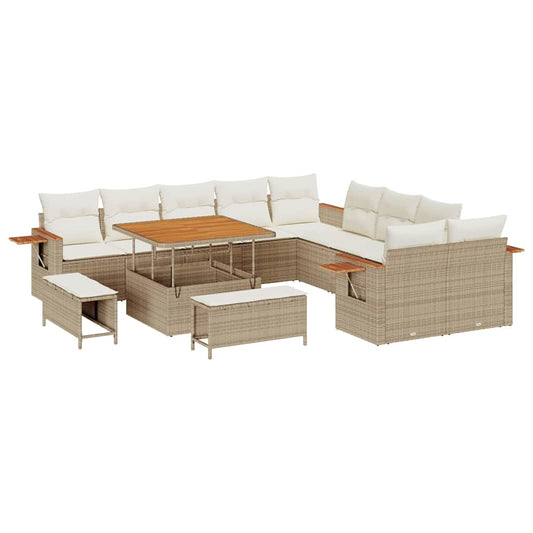 Conjunto de Sofá de Jardim 13 pcs Bege Rattan Sintético