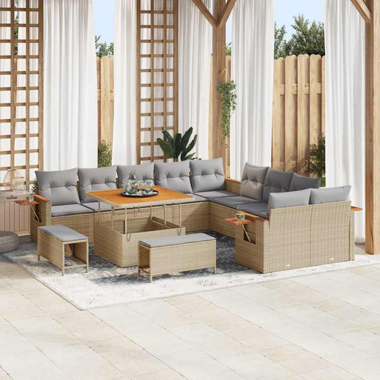 Conjunto de Sofá de Jardim 13 pcs Bege Rattan Sintético