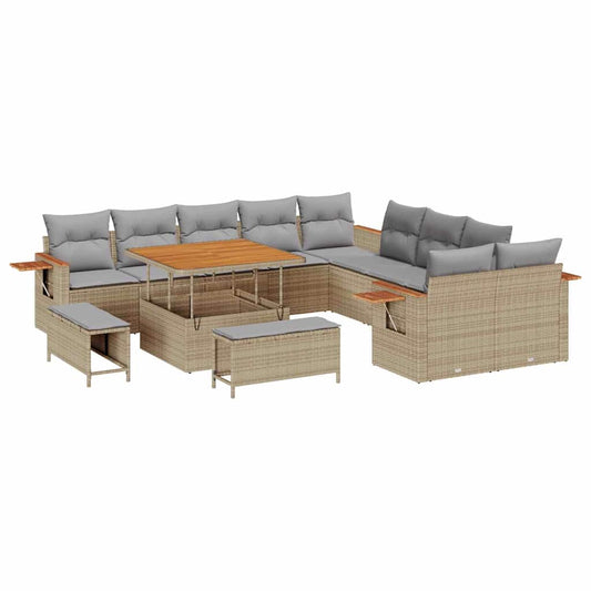 Conjunto de Sofá de Jardim 13 pcs Bege Rattan Sintético