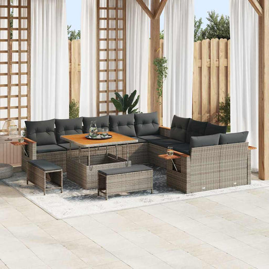 Conjunto de Sofá de Jardim 13 pcs Cinzeto Rattan Sintético