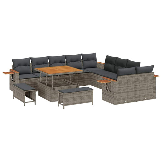 Conjunto de Sofá de Jardim 13 pcs Cinzeto Rattan Sintético