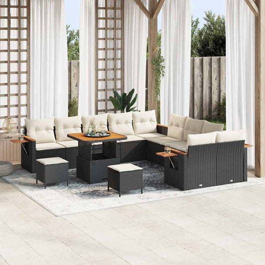 Conjunto de Sofá de Jardim 13 pcs Preto Rattan Sintético