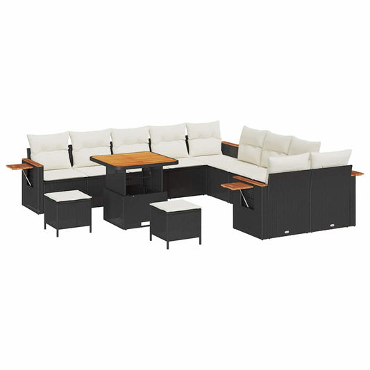Conjunto de Sofá de Jardim 13 pcs Preto Rattan Sintético