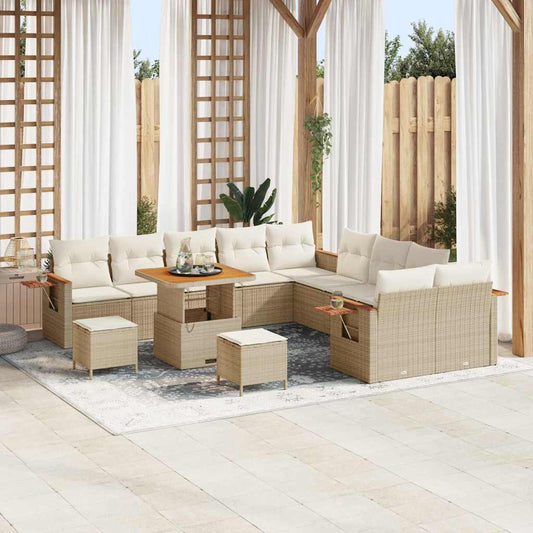 Conjunto de Sofá de Jardim 13 pcs Bege Rattan Sintético