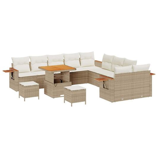 Conjunto de Sofá de Jardim 13 pcs Bege Rattan Sintético