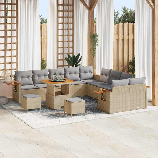 Conjunto de Sofá de Jardim 13 pcs Bege Rattan Sintético
